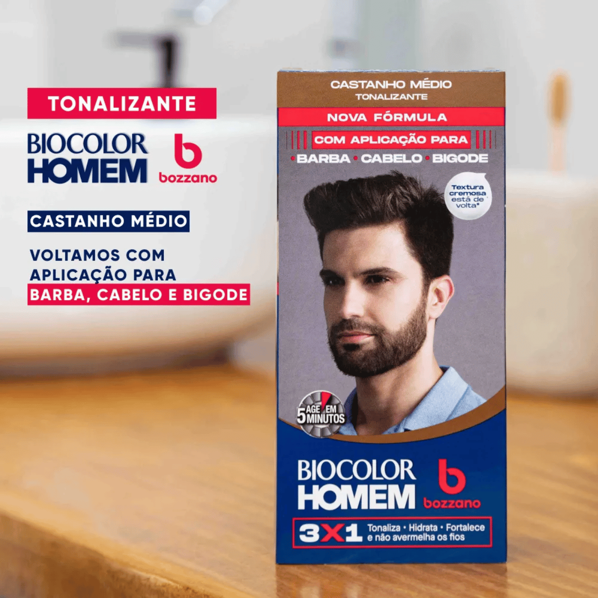 Tonalizante Cabelo e Barba Castanho Médio Biocolor Bozzano