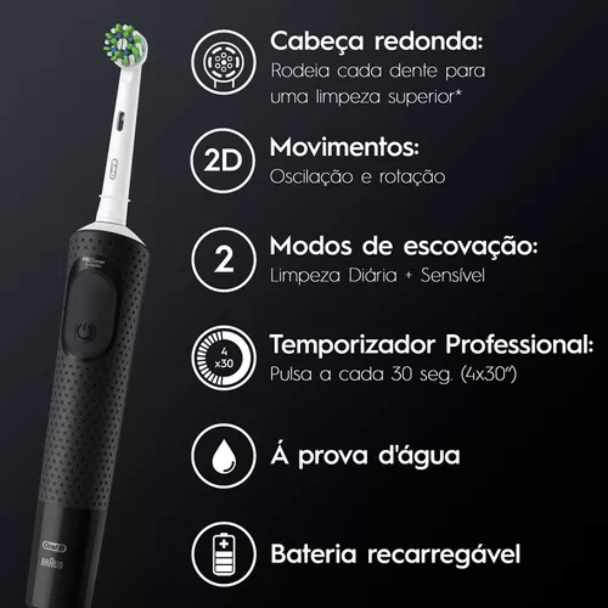 Escova De Dente Recarregável Oral B Preta 3 Refis Bivolt