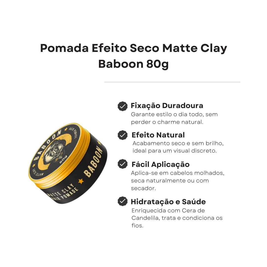 Pomada Efeito Seco Matte Clay Baboon 80g