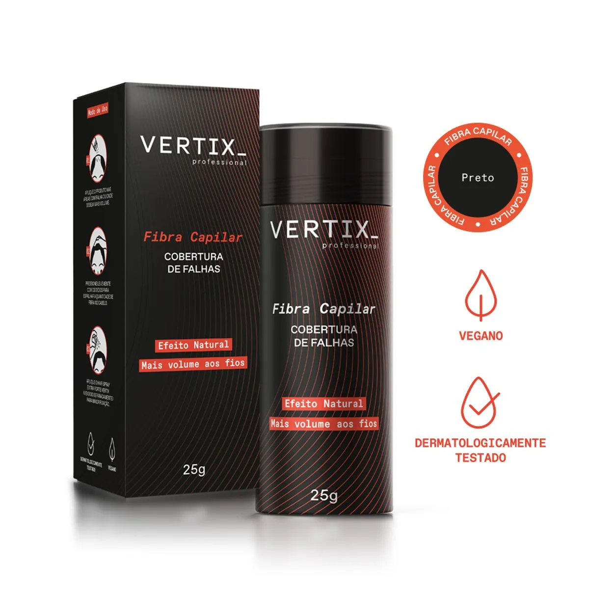 Fibra Capilar Para Cabelos Pretos Vertix 25g
