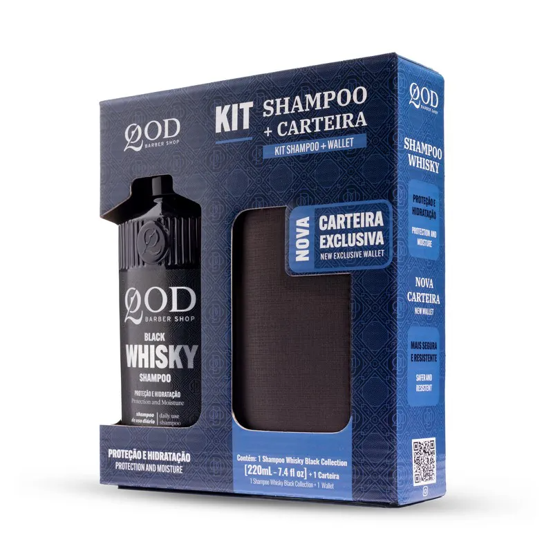 Kit Shampoo Whisky 220ml + Carteira Mágica Qod Barber Shop