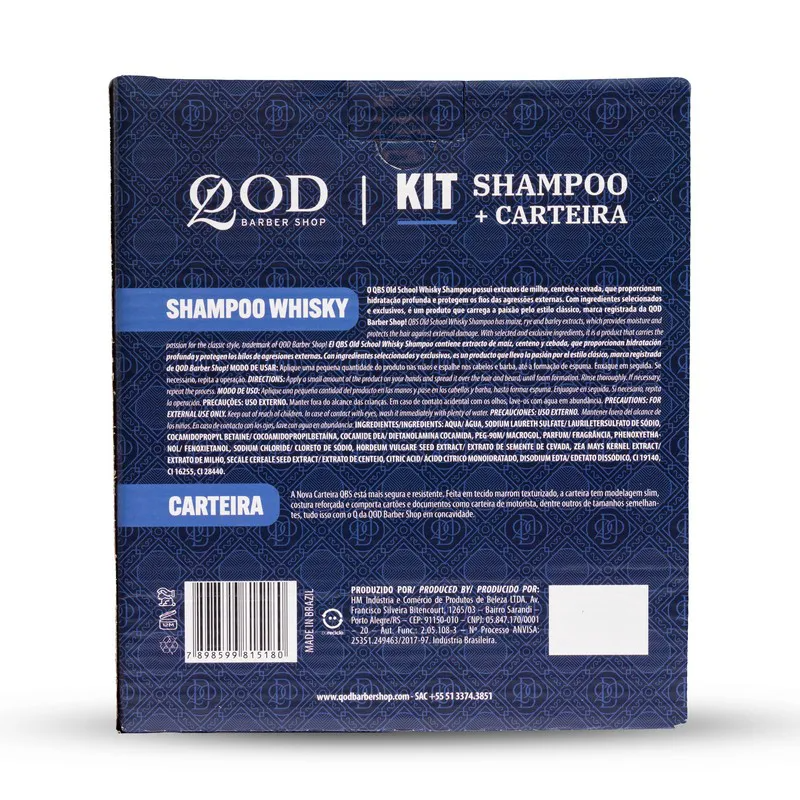 Kit Shampoo Whisky 220ml + Carteira Mágica Qod Barber Shop