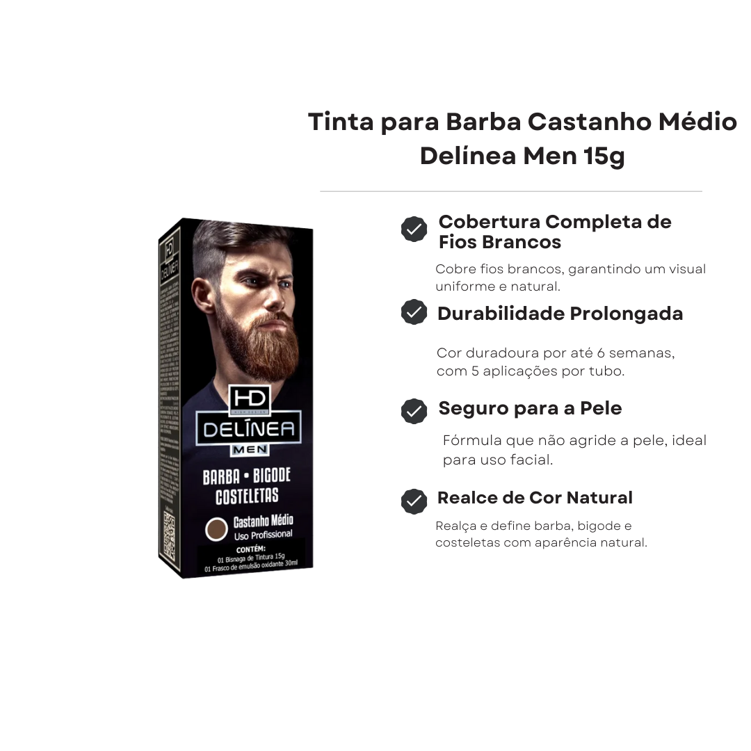 Tinta para Barba e Bigode Castanho Médio Delínea Men 15g