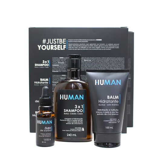 Kit para Barba Shampoo 3 em 1 Balm e Óleo Human