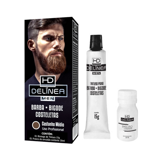 Tinta para Barba e Bigode Castanho Médio Delínea Men 15g