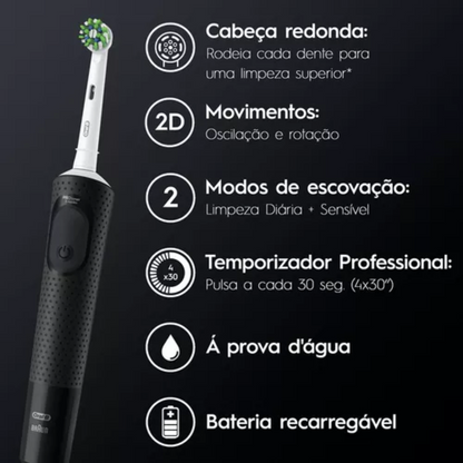 Escova De Dente Recarregável Oral B Preta 3 Refis Bivolt