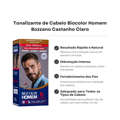 Tonalizante Cabelo e Barba Castanho Claro Biocolor Bozzano