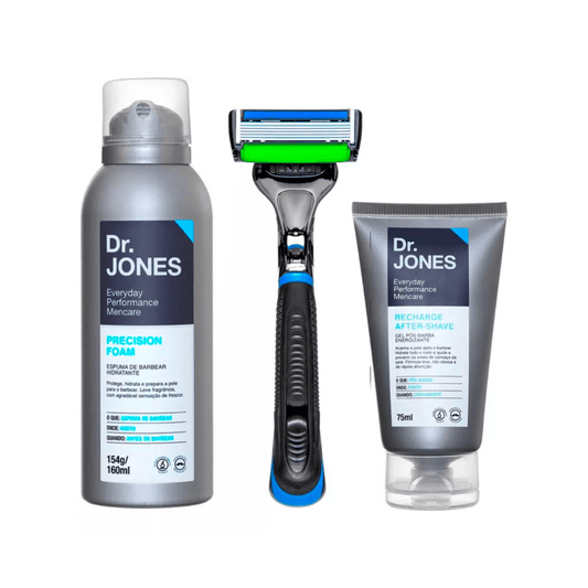 Combo Barba Feita Dr. Jones Espuma Gel e Barbeador The Razor6 - Shopmano