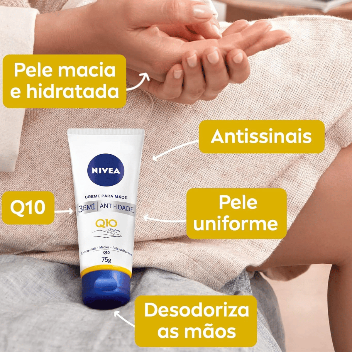 Creme para Mãos Nivea Q10 Plus Reparação 3 em 1 Anti-Idade 75g - Shopmano