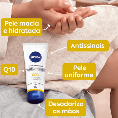 Creme para Mãos Nivea Q10 Plus Reparação 3 em 1 Anti-Idade 75g - Shopmano