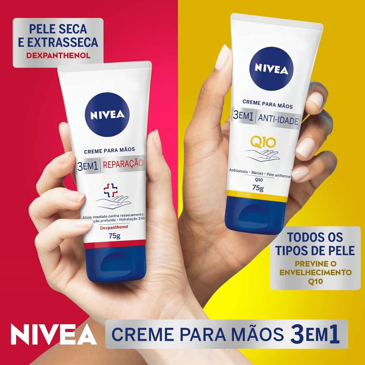 Creme para Mãos Nivea Q10 Plus Reparação 3 em 1 Anti-Idade 75g - Shopmano