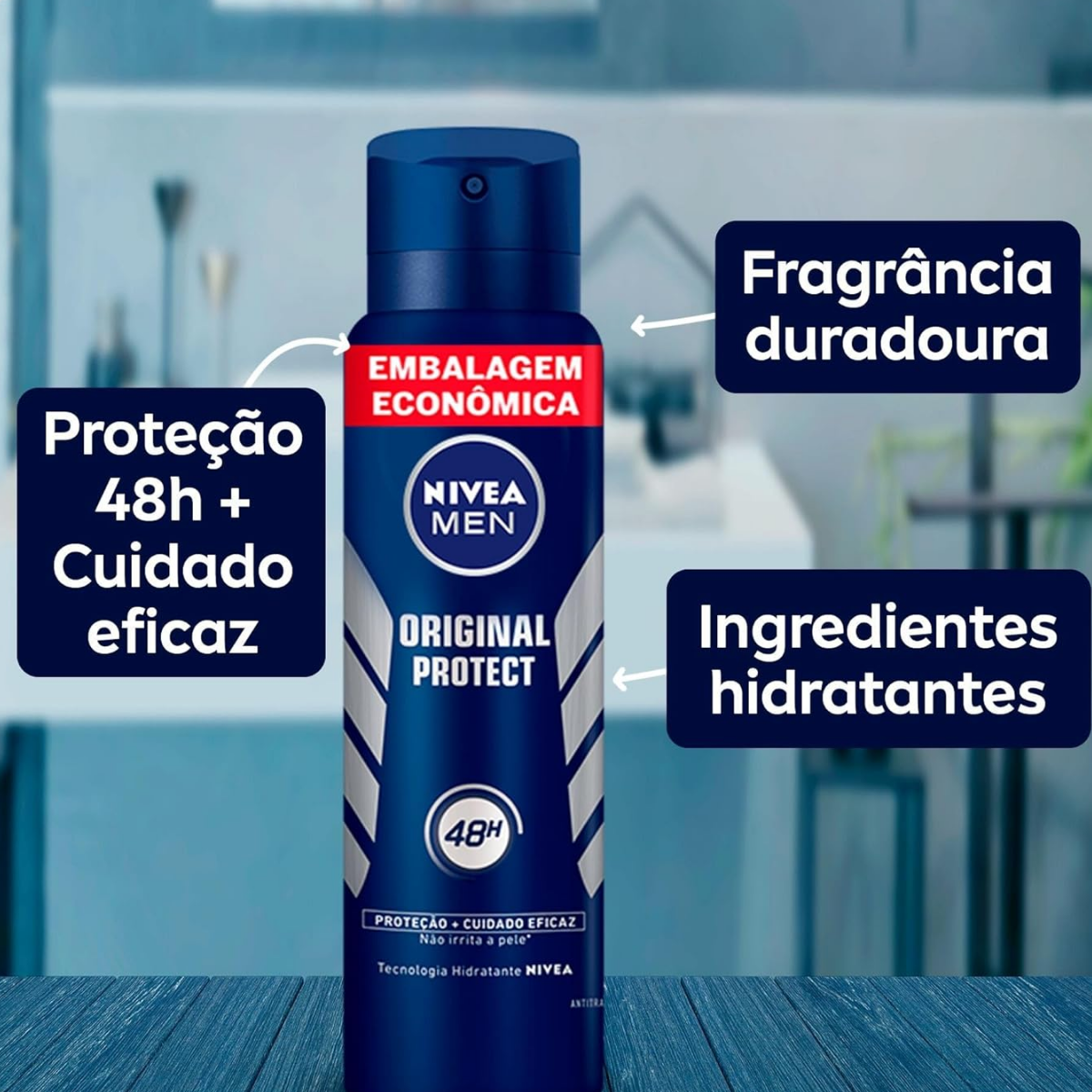Desodorante Aerosol Nivea Men Original Protect 48h 200ml - Shopmano