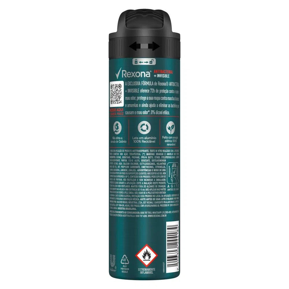 Desodorante Antibacterial Invisible Rexona Men Aerosol 150ml - Shopmano