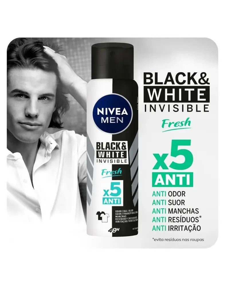 Desodorante Black & White Invisible Fresh Nivea Men 150ml - Shopmano