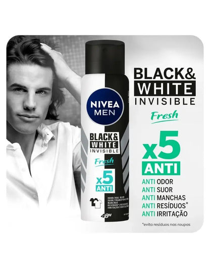 Desodorante Black & White Invisible Fresh Nivea Men 150ml - Shopmano