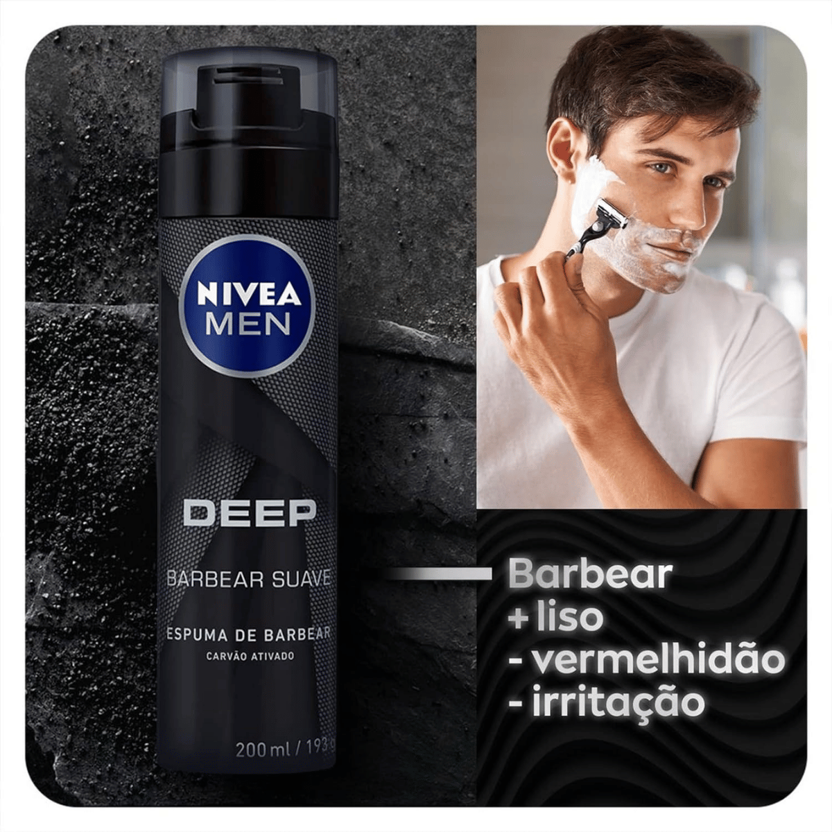 Espuma de Barbear Carvão Ativado Nivea Men Deep Suave 200ml - Shopmano