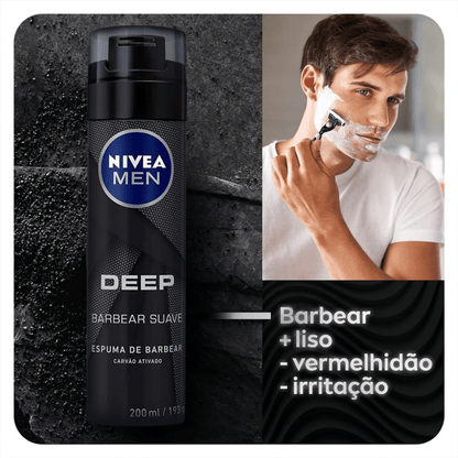 Espuma de Barbear Carvão Ativado Nivea Men Deep Suave 200ml - Shopmano