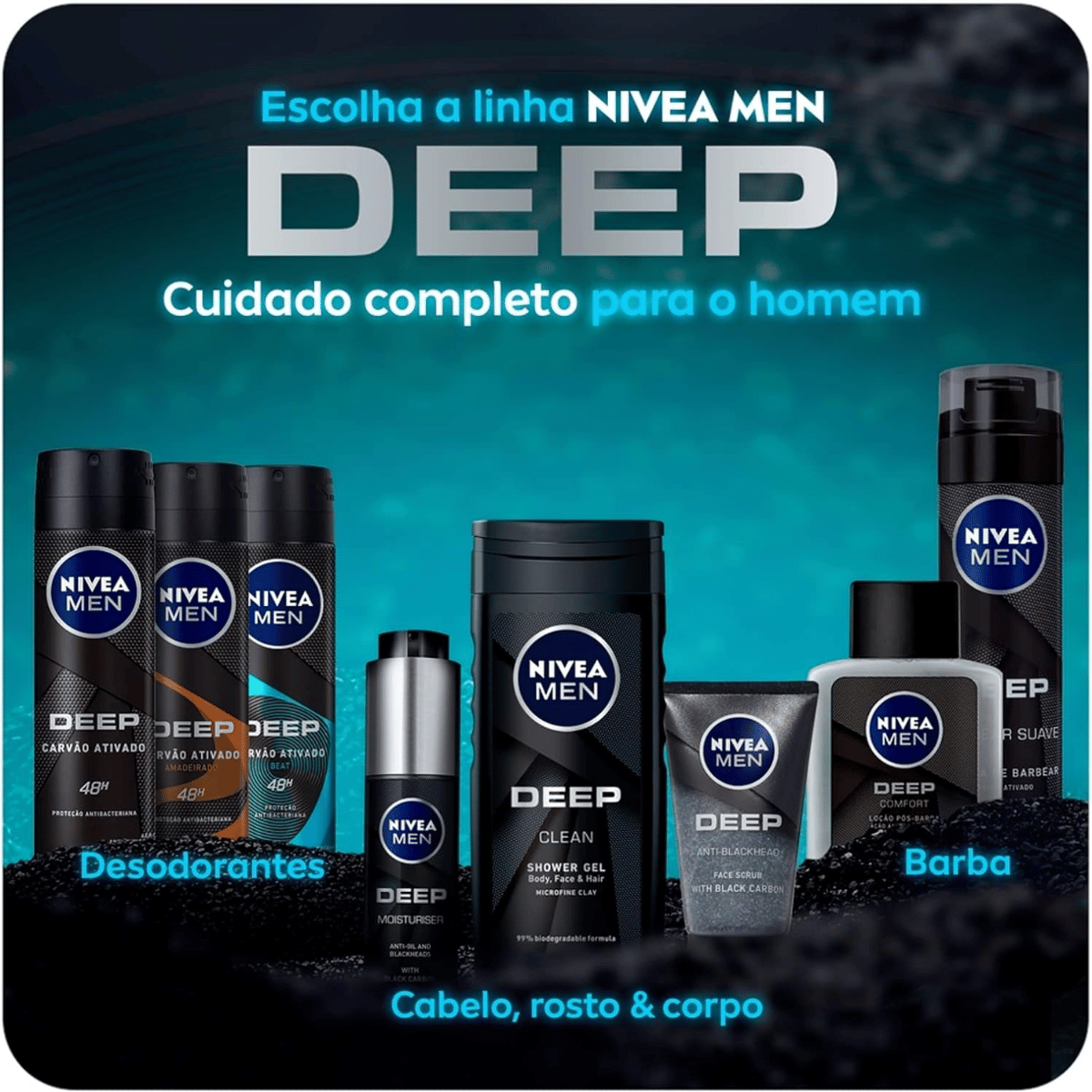 Espuma de Barbear Carvão Ativado Nivea Men Deep Suave 200ml - Shopmano