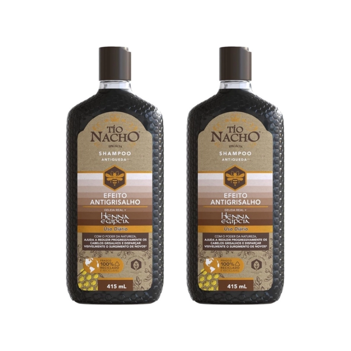 Kit 2 Shampoo Efeito Antigrisalho Antiqueda Tio Nacho 415ml