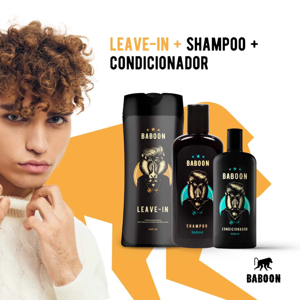 Kit Shampoo Condicionador E Leave-in Para Cabelo Baboon