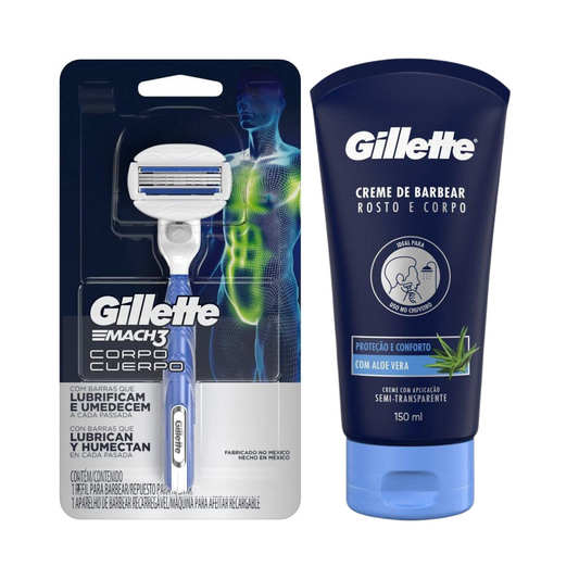 Kit Aparelho Gillette Corpo + Creme Corpo e Rosto - Shopmano