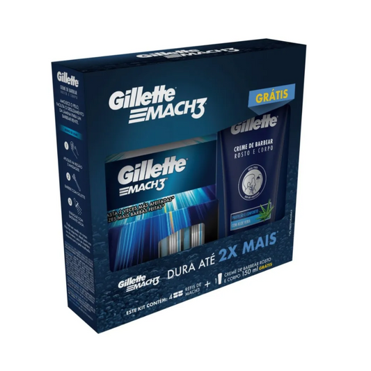 Kit Carga Gillette Mach3 + Creme de Barbear Rosto e Corpo 150ml - Shopmano