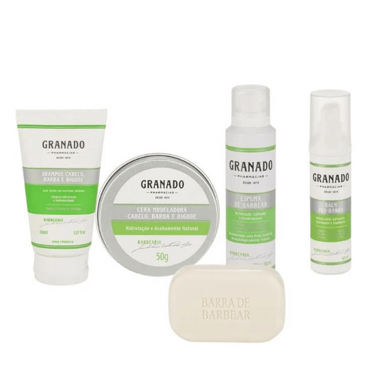 Kit Shampoo Cera Sabonete Balm Espuma Barba Granado Homem - Shopmano