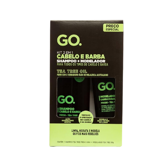 Kit Shampoo e Modelador de Barba Cabelo Tea Tree Go Man - Shopmano