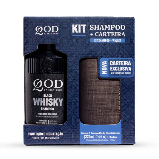 Kit Shampoo Whisky 220ml + Carteira Mágica Qod Barber Shop