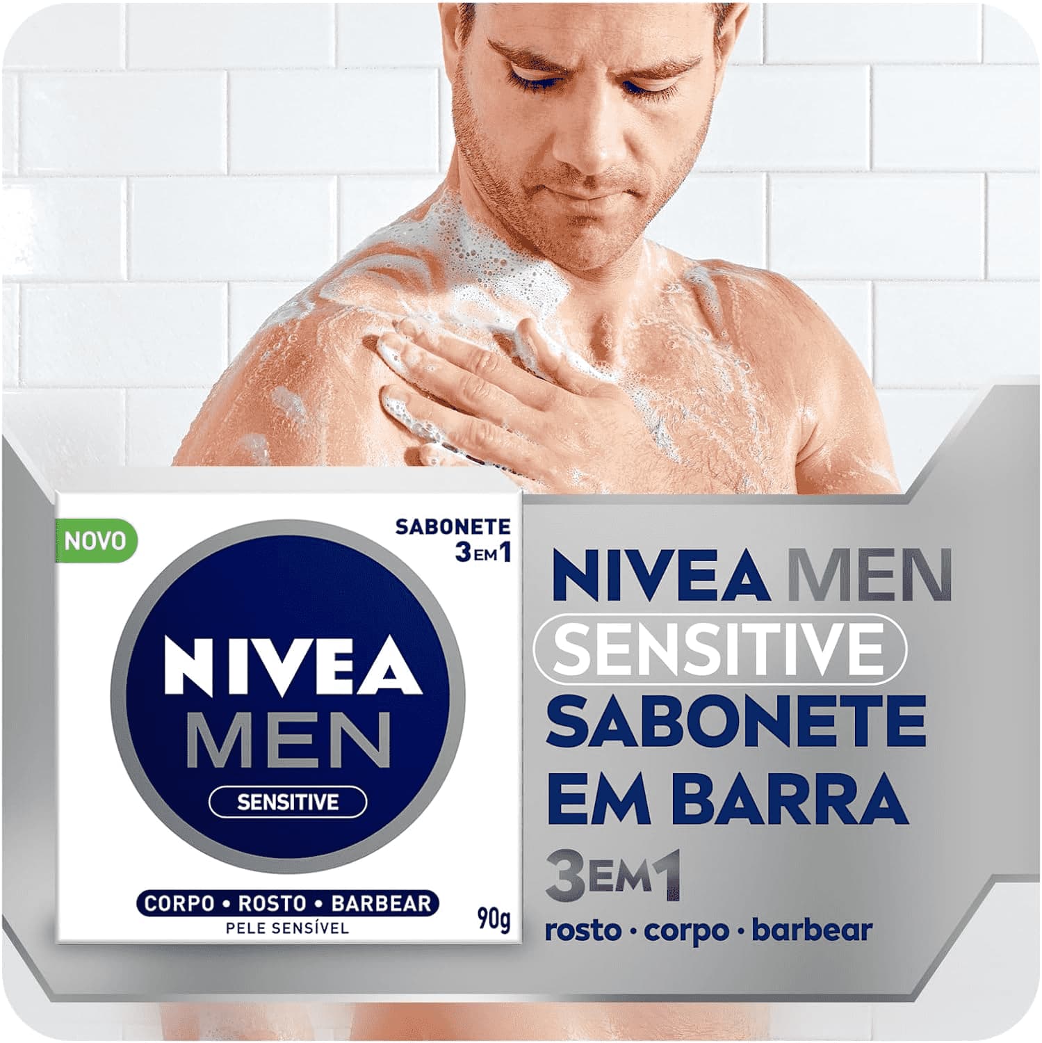 Sabonete Em Barra Nivea Men 3 Em 1 Sensitive 90g - Shopmano