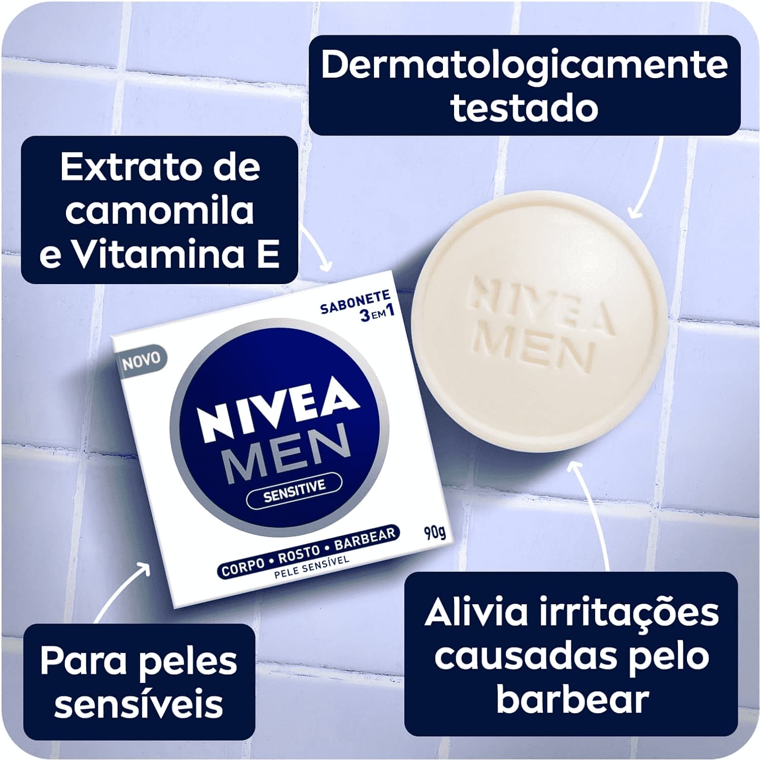 Sabonete Em Barra Nivea Men 3 Em 1 Sensitive 90g - Shopmano