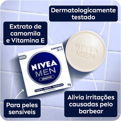 Sabonete Em Barra Nivea Men 3 Em 1 Sensitive 90g - Shopmano
