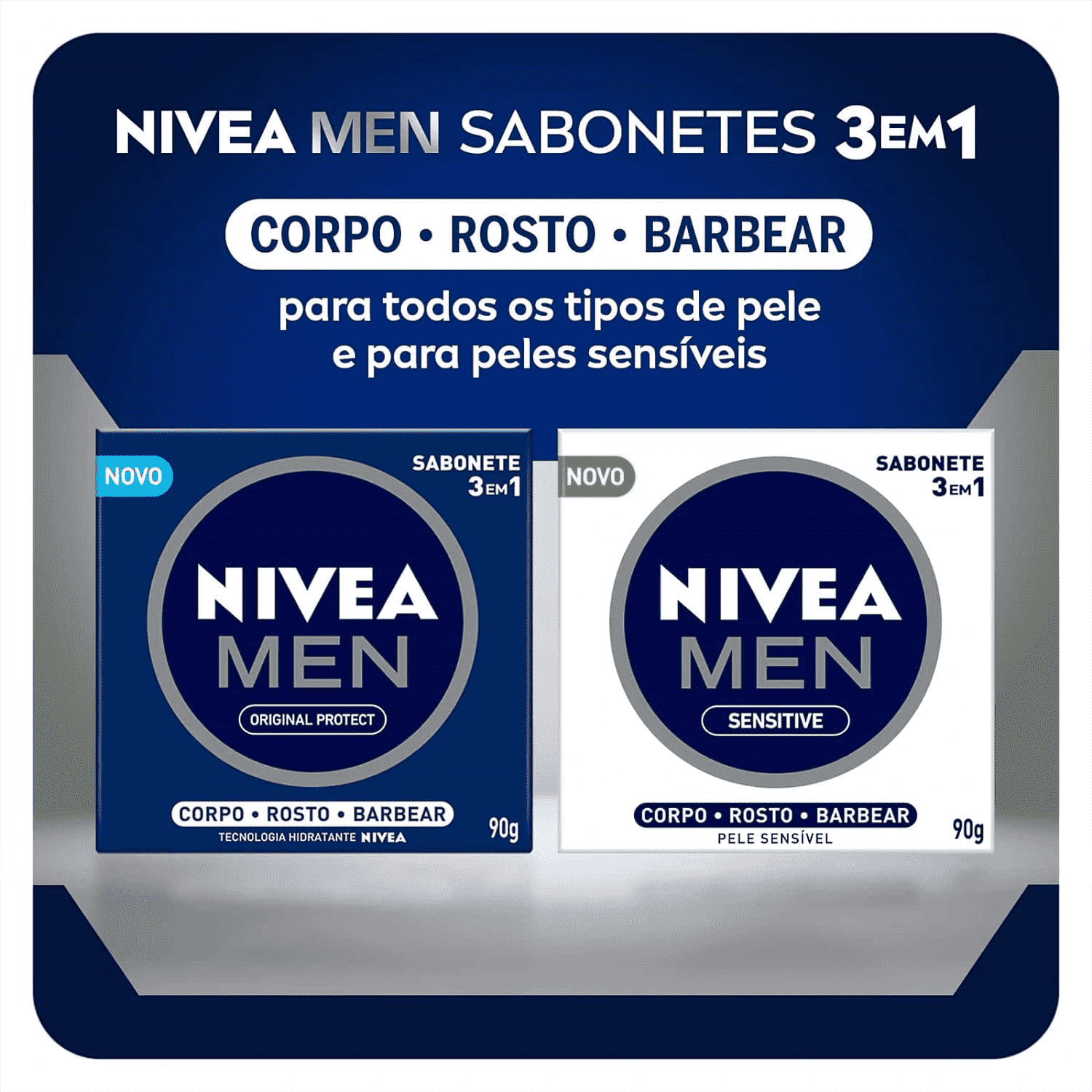 Sabonete Em Barra Nivea Men 3 Em 1 Sensitive 90g - Shopmano