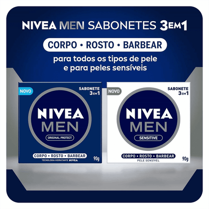 Sabonete Em Barra Nivea Men 3 Em 1 Sensitive 90g - Shopmano