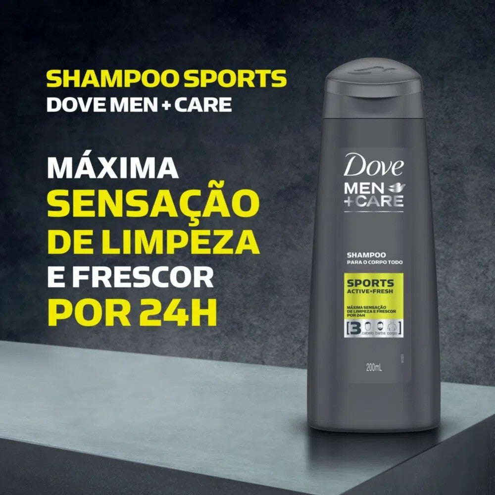 Shampoo Cabelo Barba Corpo Sports Dove Men Care 200ml - Shopmano